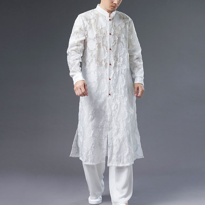 Cappotto da uomo in cotone con bottoni, motivo Buddha Stones Fall Peony Flowers Tang Suit Robe