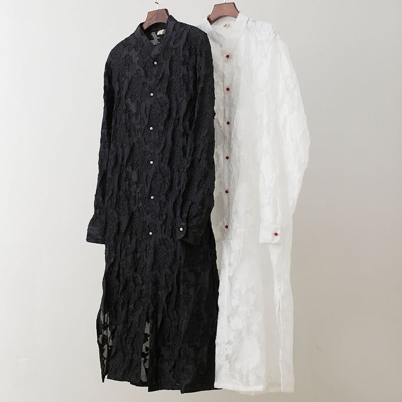 Cappotto da uomo in cotone con bottoni, motivo Buddha Stones Fall Peony Flowers Tang Suit Robe