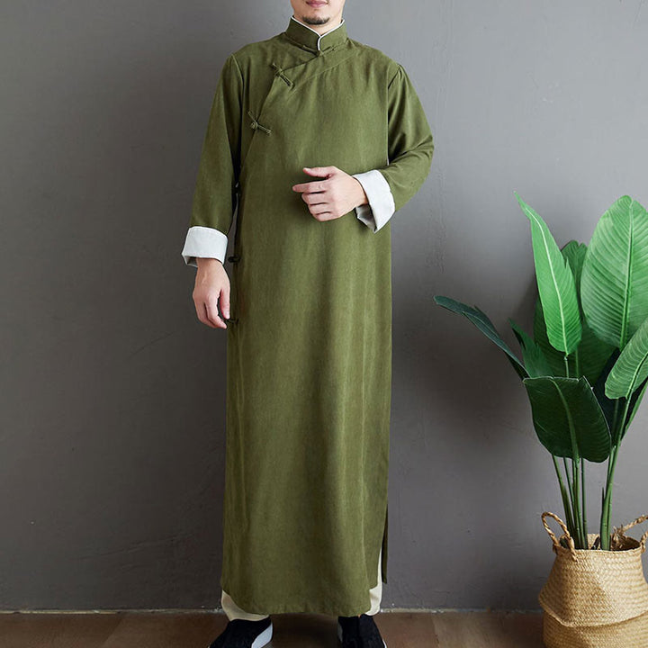 Buddha Stones Autunno Tinta Unita Cinese Rana-Bottone Cotone Uomo Tang Suit Vestaglia