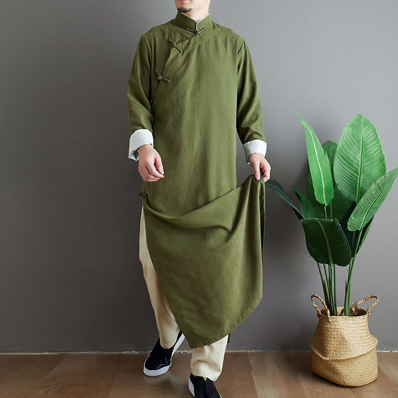 Buddha Stones Autunno Tinta Unita Cinese Rana-Bottone Cotone Uomo Tang Suit Vestaglia