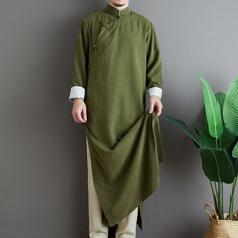 Buddha Stones Autunno Tinta Unita Cinese Rana-Bottone Cotone Uomo Tang Suit Vestaglia