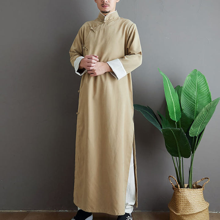 Buddha Stones Autunno Tinta Unita Cinese Rana-Bottone Cotone Uomo Tang Suit Vestaglia - image 10