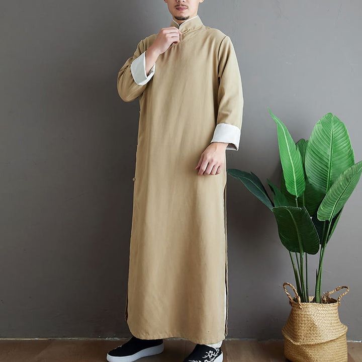 Buddha Stones Autunno Tinta Unita Cinese Rana-Bottone Cotone Uomo Tang Suit Vestaglia - image 11