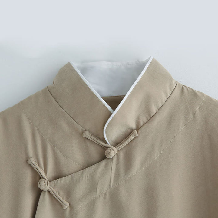 Buddha Stones Autunno Tinta Unita Cinese Rana-Bottone Cotone Uomo Tang Suit Vestaglia - image 15