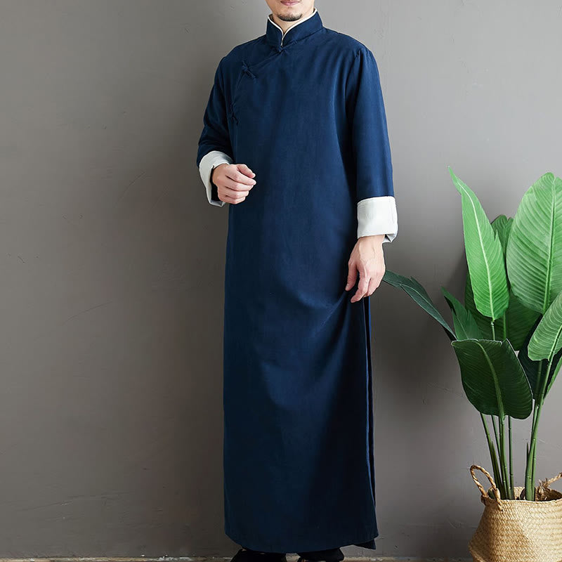 Buddha Stones Autunno Tinta Unita Cinese Rana-Bottone Cotone Uomo Tang Suit Vestaglia