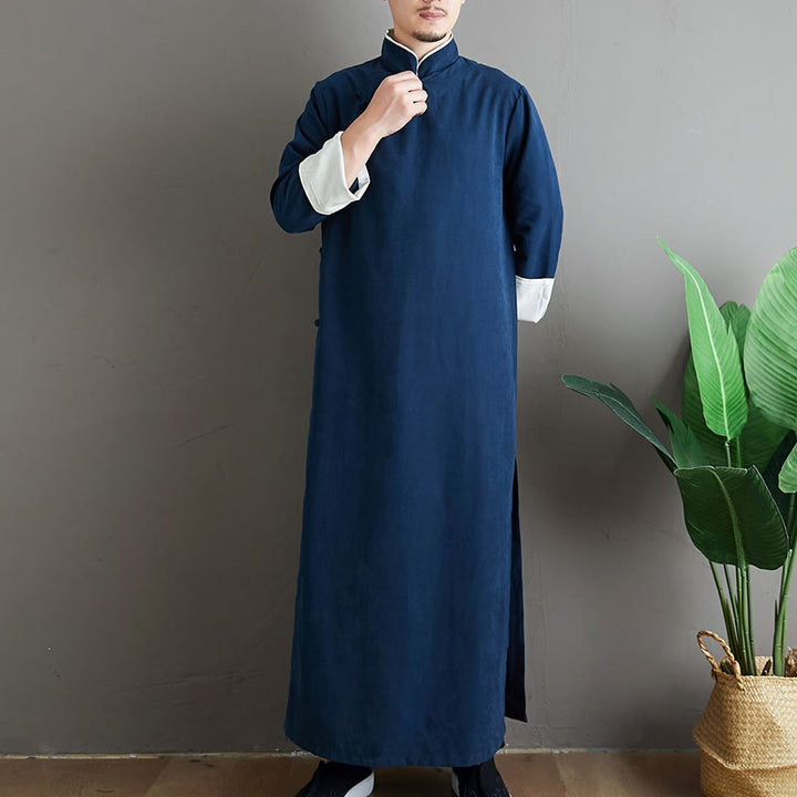 Buddha Stones Autunno Tinta Unita Cinese Rana-Bottone Cotone Uomo Tang Suit Vestaglia - image 24