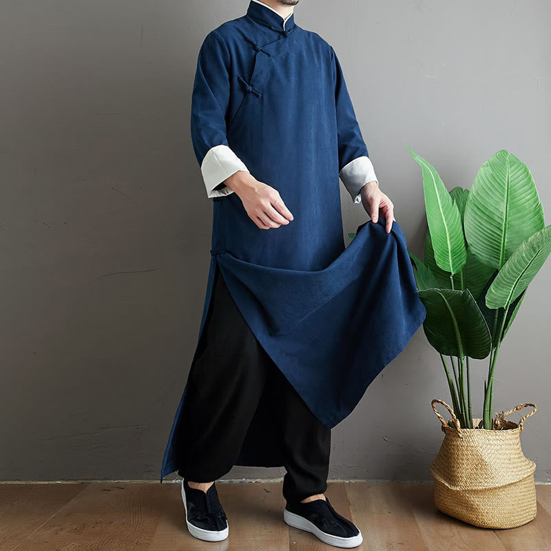 Buddha Stones Autunno Tinta Unita Cinese Rana-Bottone Cotone Uomo Tang Suit Vestaglia - image 26