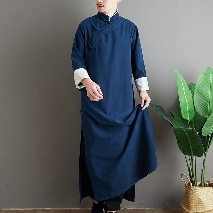 Buddha Stones Autunno Tinta Unita Cinese Rana-Bottone Cotone Uomo Tang Suit Vestaglia