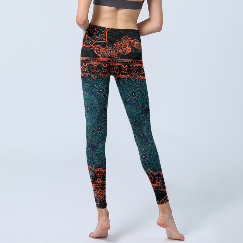 Leggings da palestra con stampa di fiori e mandala verde Buddha Stones, pantaloni da yoga da donna - image 6
