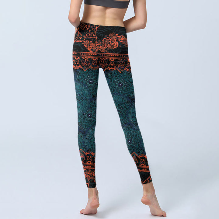 Leggings da palestra con stampa di fiori e mandala verde Buddha Stones, pantaloni da yoga da donna - image 7