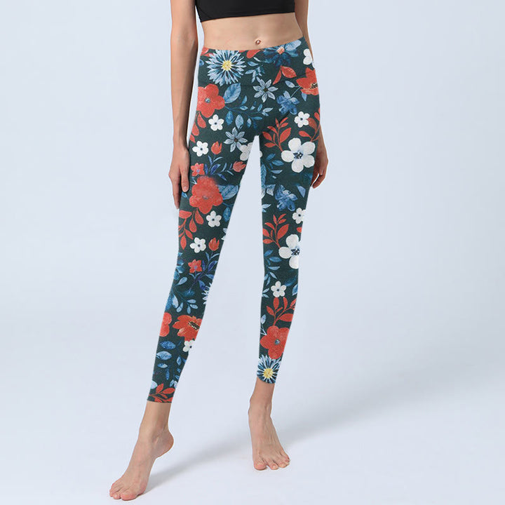 Leggings da palestra fitness con stampa Buddha Stones, fiori bianchi e rossi, pantaloni da yoga da donna - image 5
