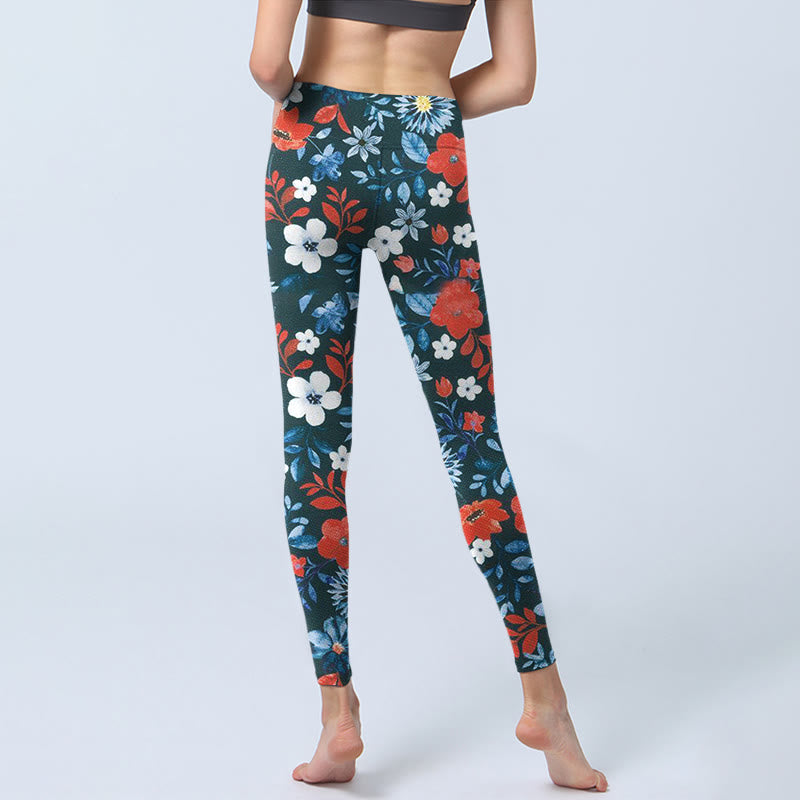 Leggings da palestra fitness con stampa Buddha Stones, fiori bianchi e rossi, pantaloni da yoga da donna - image 7