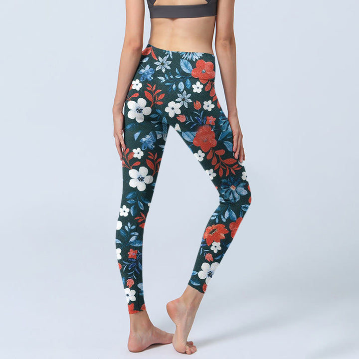 Leggings da palestra fitness con stampa Buddha Stones, fiori bianchi e rossi, pantaloni da yoga da donna - image 5