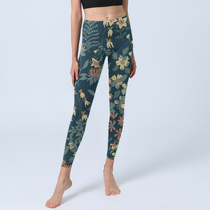 Buddha Stones Casual Daisy Flowers Leaves Stampa Leggings da palestra Fitness Pantaloni da yoga da donna - image 5