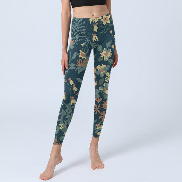 Buddha Stones Casual Daisy Flowers Leaves Stampa Leggings da palestra Fitness Pantaloni da yoga da donna - image 5
