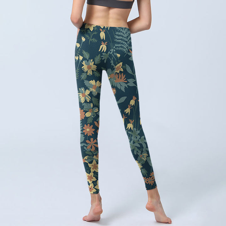 Buddha Stones Casual Daisy Flowers Leaves Stampa Leggings da palestra Fitness Pantaloni da yoga da donna - image 6