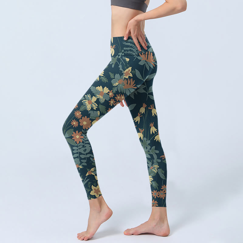 Buddha Stones Casual Daisy Flowers Leaves Stampa Leggings da palestra Fitness Pantaloni da yoga da donna - image 3