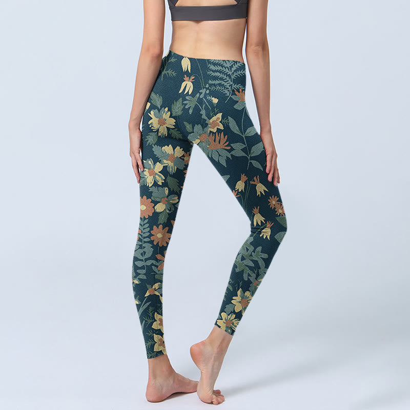 Buddha Stones Casual Daisy Flowers Leaves Stampa Leggings da palestra Fitness Pantaloni da yoga da donna - image 5