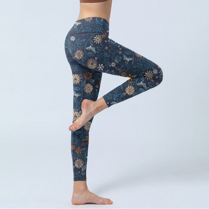 Buddha Stones New York Aster Flowers Leaves Stampa Leggings da palestra Fitness Pantaloni da yoga da donna - image 3