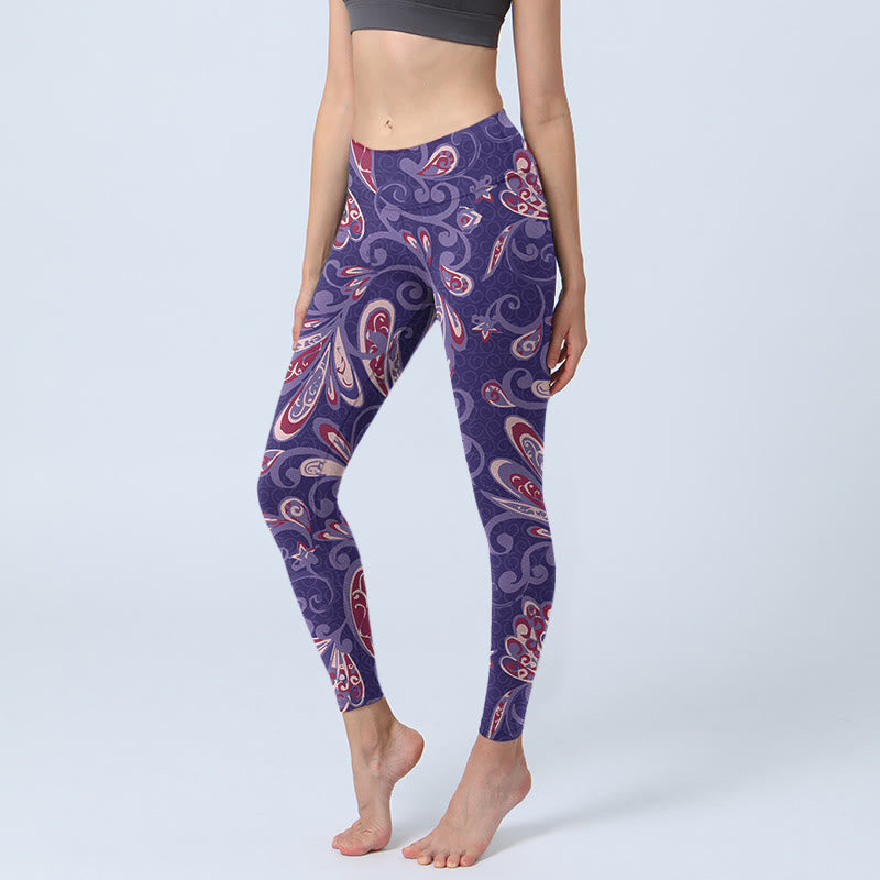 Leggings da palestra con stampa di petali di fiori viola Buddha Stones da donna, pantaloni da yoga - Viola medio - US18, UK/AU22, EU50 (4XL) - image 0