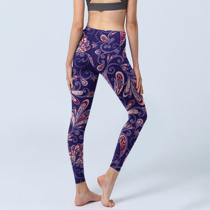 Leggings da palestra con stampa di petali di fiori viola Buddha Stones da donna, pantaloni da yoga - image 4