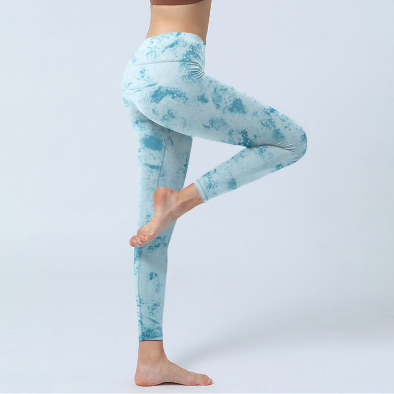 Leggings da palestra con stampa tie-dye, colore azzurro , Buddha Stones, pantaloni da yoga da donna - image 4