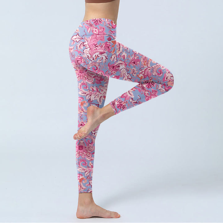Leggings da palestra con stampa di fiori rosa Buddha Stones, pantaloni da yoga da donna - image 3