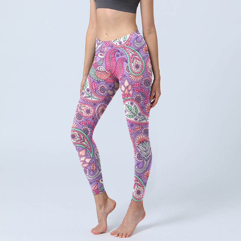 Buddha Stones da palestra fitness con stampa di fiori di anacardi e girasoli, viola e rosa, pantaloni da yoga da donna - Orchidea - US18, UK/AU22, EU50 (4XL) - image 0