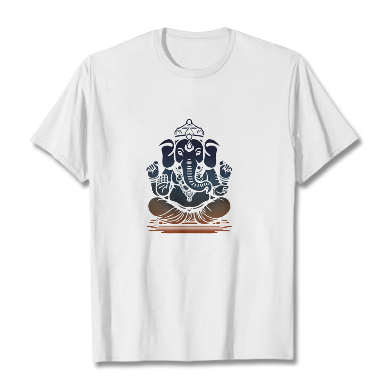 Maglietta con motivo a elefante Ganesh in meditazione con Buddha Stones - Bianco - 2XL - image 0