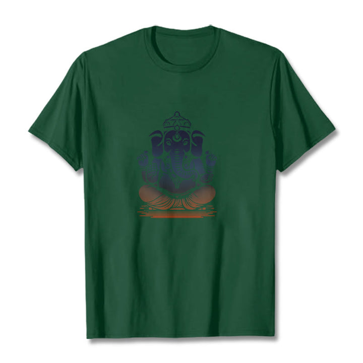 Maglietta con motivo a elefante Ganesh in meditazione con Buddha Stones - Verde foresta - 2XL - image 11