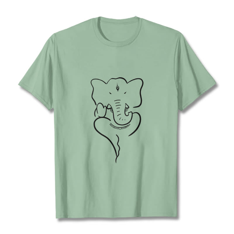 Maglietta con motivo a schizzo Buddha Stones Ganesh Elephant - Verde pallido - 2XL - image 15