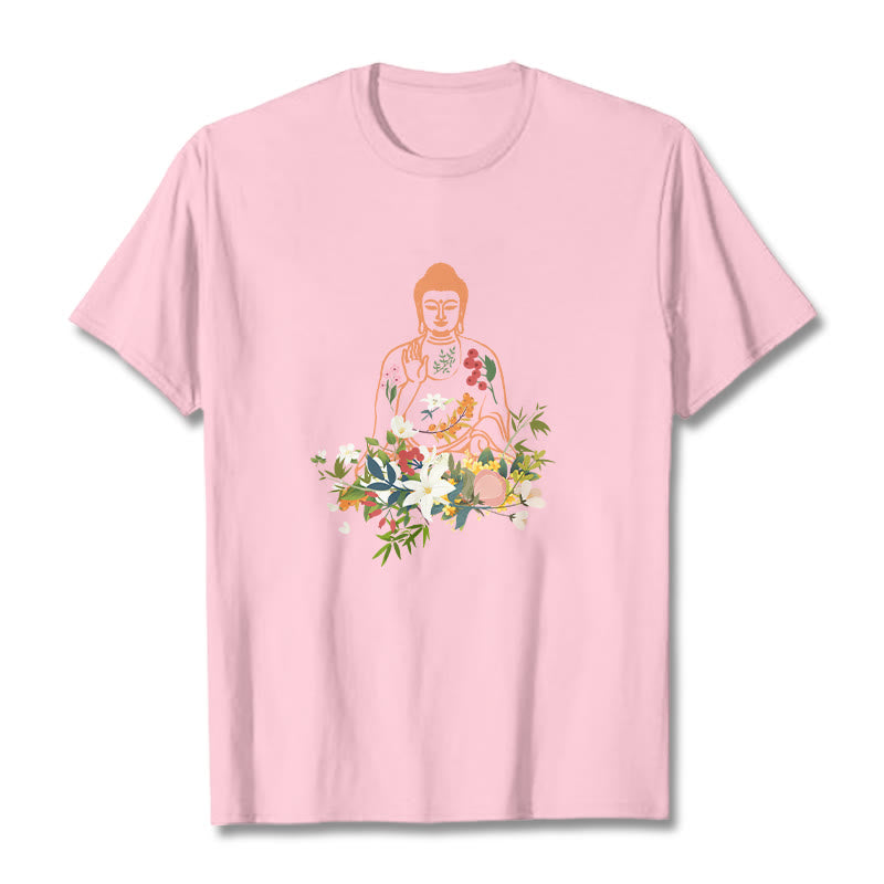 Maglietta con motivo Buddha Stones Buddha in meditazione e fiori in fiore - Rosa chiaro - 2XL - image 13