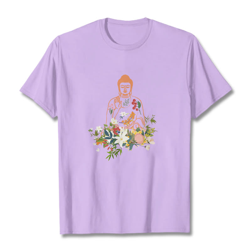 Maglietta con motivo Buddha Stones Buddha in meditazione e fiori in fiore - Prugna - 2XL - image 17