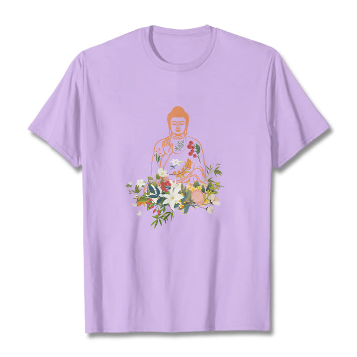 Maglietta con motivo Buddha Stones Buddha in meditazione e fiori in fiore - Prugna - 2XL - image 17