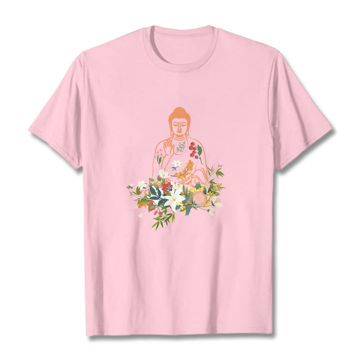 Maglietta con motivo Buddha Stones Buddha in meditazione e fiori in fiore - Rosa chiaro - 2XL - image 12