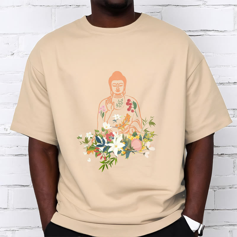 Maglietta con motivo Buddha Stones Buddha in meditazione e fiori in fiore - image 10