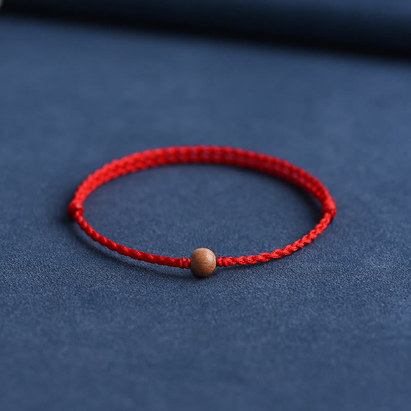 Bracciale intrecciato con perline di legno di pesca naturale Buddha Stones che allontanano gli spiriti maligni - Corda rossa - 6 mm - Cavigliera (circonferenza 17-30 cm) - image 1
