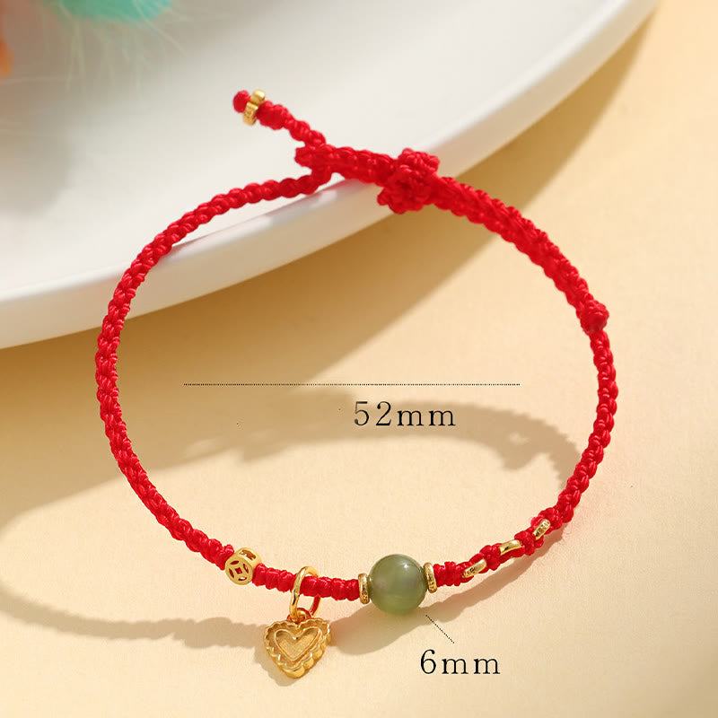 Buddha Stones 925 Sterling Silver Hetian Jade Bead Copper Coin Love Heart Charm Braccialetto portafortuna