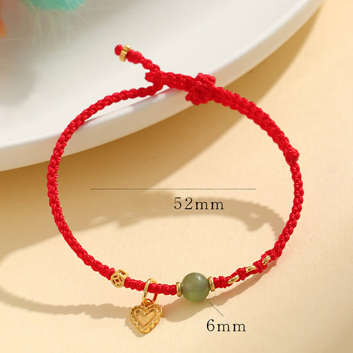 Buddha Stones 925 Sterling Silver Hetian Jade Bead Copper Coin Love Heart Charm Braccialetto portafortuna