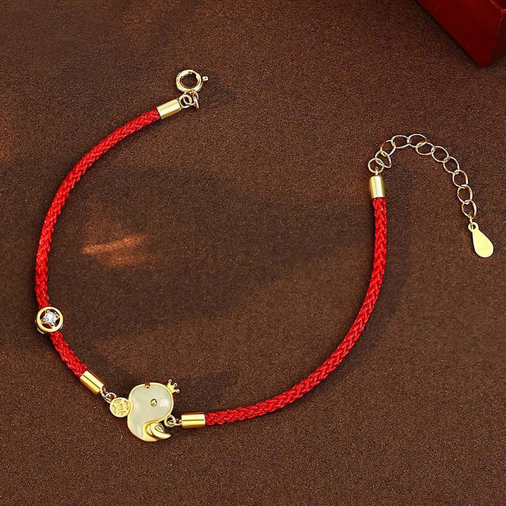 Braccialetto di protezione con corda rossa dell'anno del serpente in argento sterling 925 con Buddha Stones e giada di Hetian e agata rossa