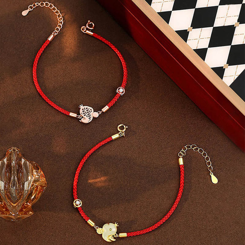 Braccialetto di protezione con corda rossa dell'anno del serpente in argento sterling 925 con Buddha Stones e giada di Hetian e agata rossa