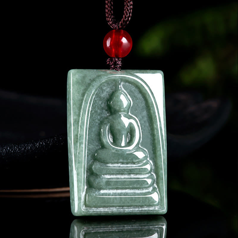Buddha Stones Buddha senza forma Amuleto quadrato di giada Collana con ciondolo di corda della prosperità - image 2