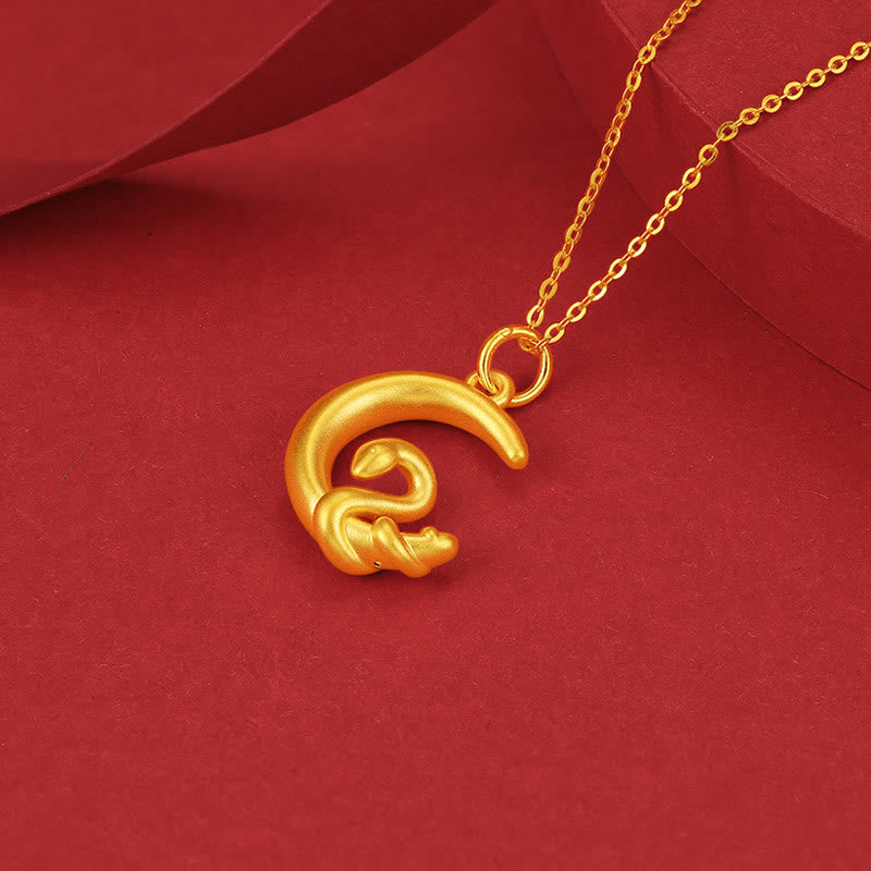 Collana con ciondolo portafortuna Buddha Stones 999 oro Luna Anno del serpente