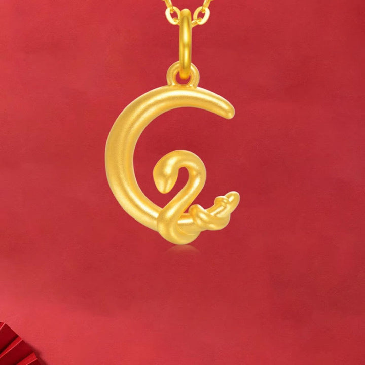 Collana con ciondolo portafortuna Buddha Stones 999 oro Luna Anno del serpente