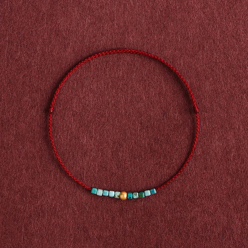 Buddha Stones 999 Perline d'oro Turchese Protezione Braccialetto intrecciato Cavigliera - corda rosso scuro - Cavigliera (circonferenza 18-30 cm) - image 0