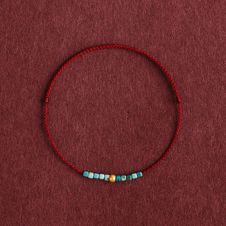 Buddha Stones 999 Perline d'oro Turchese Protezione Braccialetto intrecciato Cavigliera - corda rosso scuro - Cavigliera (circonferenza 18-30 cm) - image 0