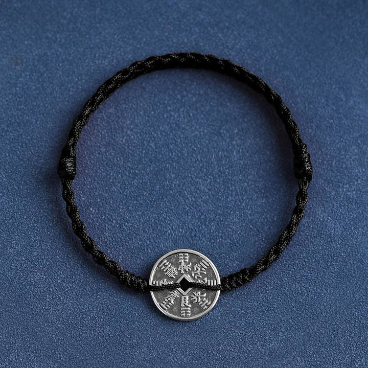 Buddha Stones 925 Sterling Silver Coin Protection Bracciale intrecciato Cavigliera