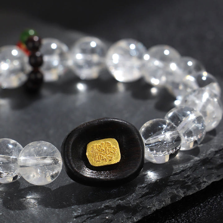 Braccialetto di guarigione Buddha Stones Cristallo bianco Legno di ebano Sak Yant Zashi Lhamo
