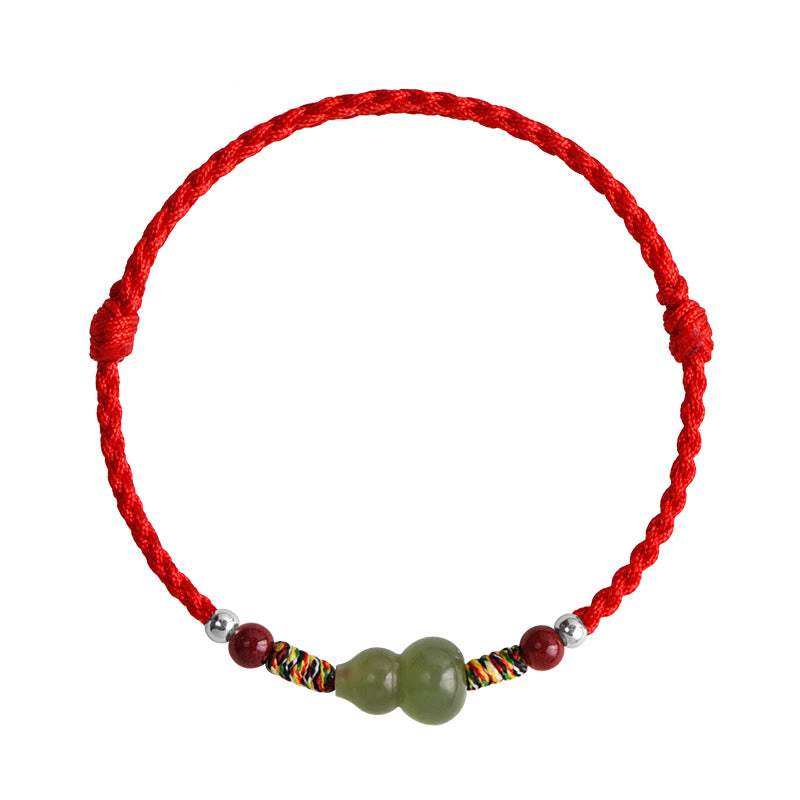 Buddha Stones Hetian naturale giada zucca protezione fortuna braccialetto intrecciato cavigliera