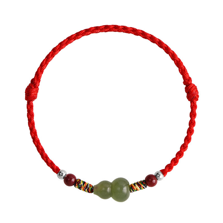 Buddha Stones Hetian naturale giada zucca protezione fortuna braccialetto intrecciato cavigliera